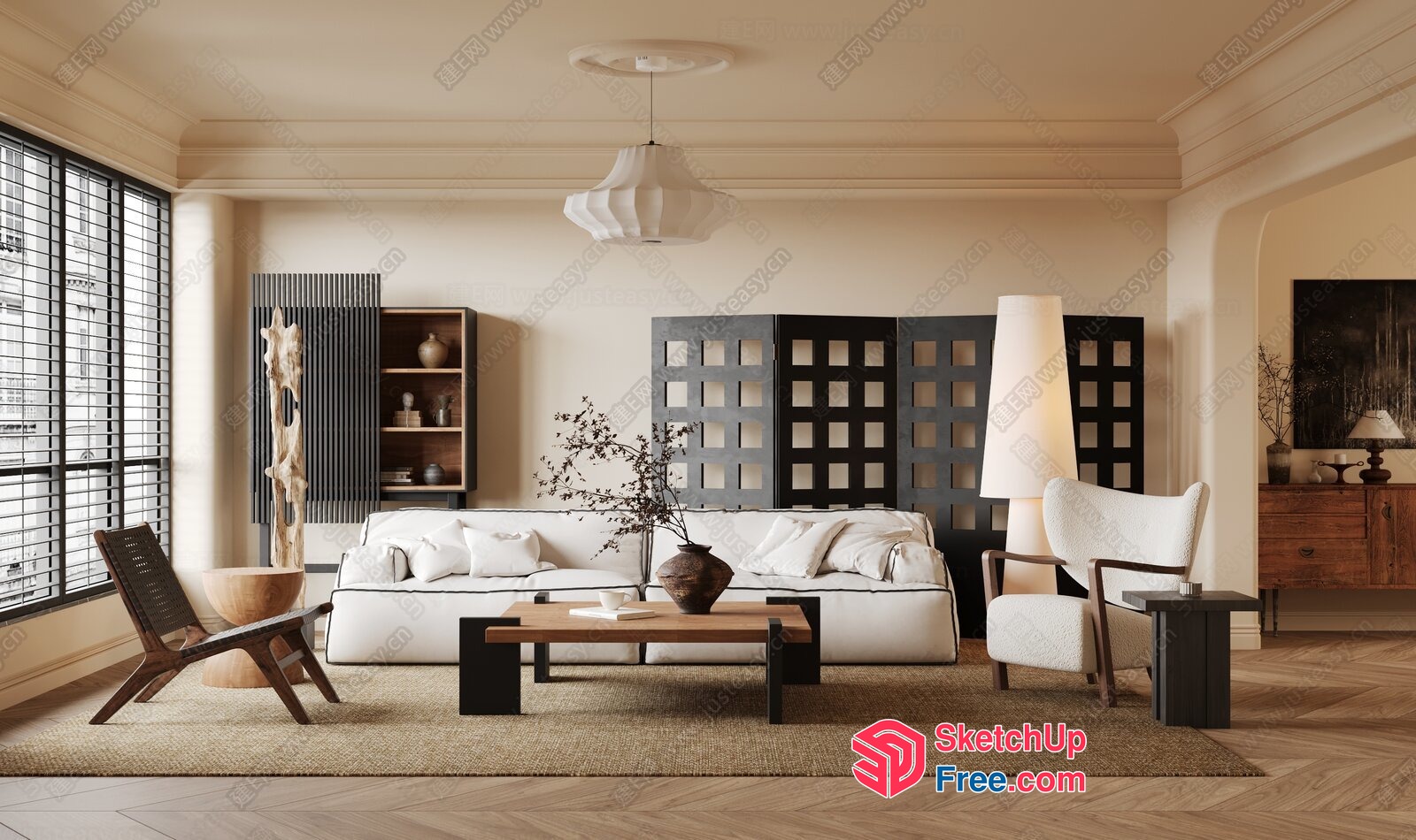 Modern Minimalist Japanese Style Living Room Interior 3D SketchUp File