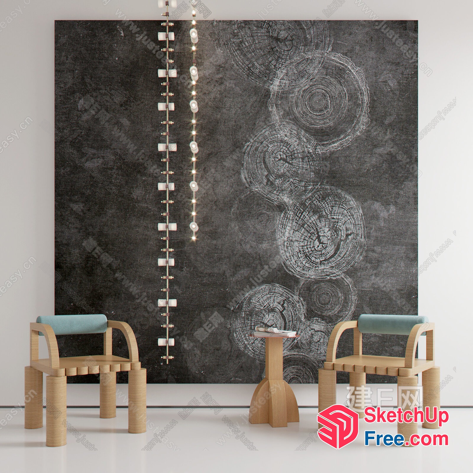 Modern Minimalist Wooden Furniture And Artistic Wall Decor 3D SketchUp File