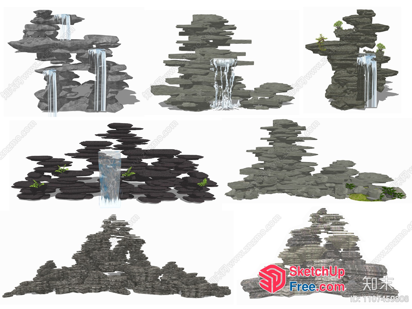 Waterfall And Rock Formation Decorations 3D SketchUp File
