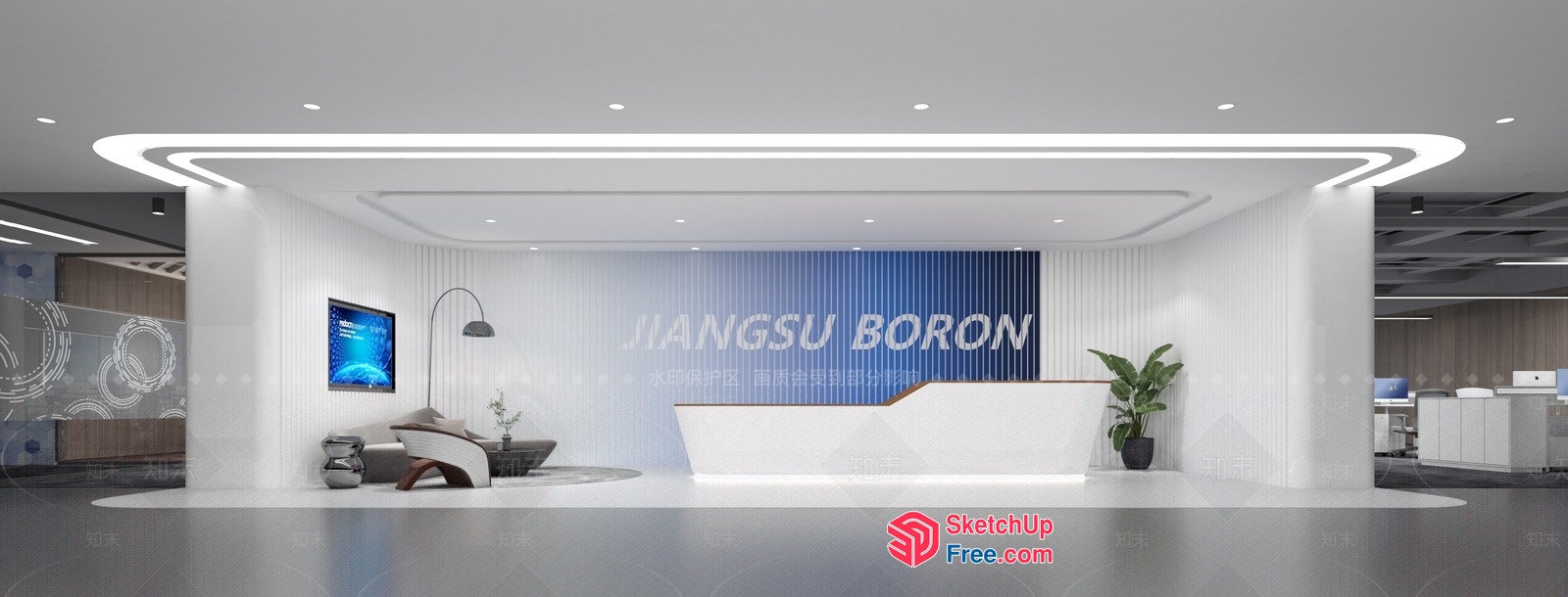 Modern Office Lobby With Sleek Reception Desk And Ambient Lighting 3D SketchUp File