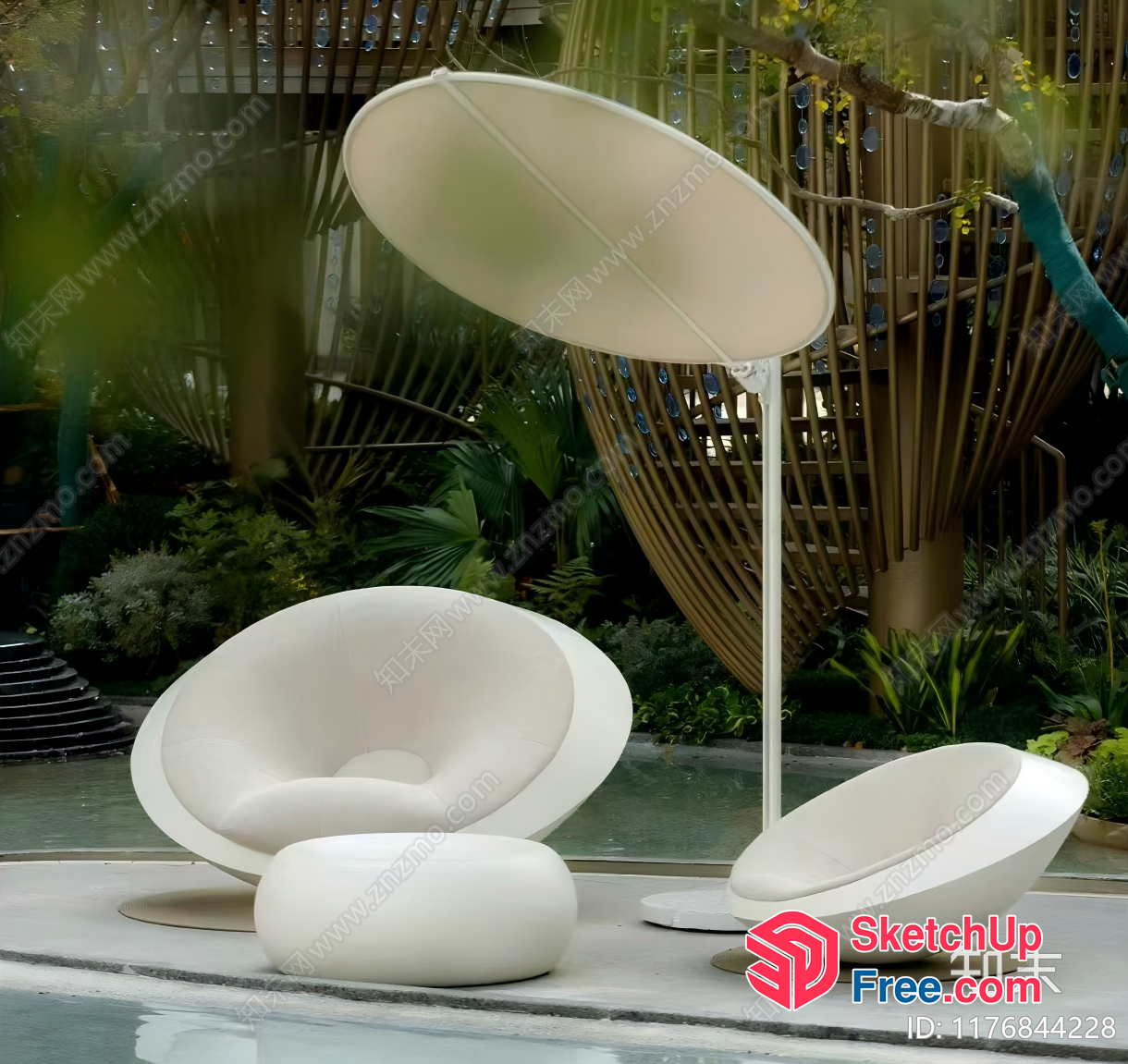 Modern White Outdoor Furniture Set With Umbrella 3D SketchUp File