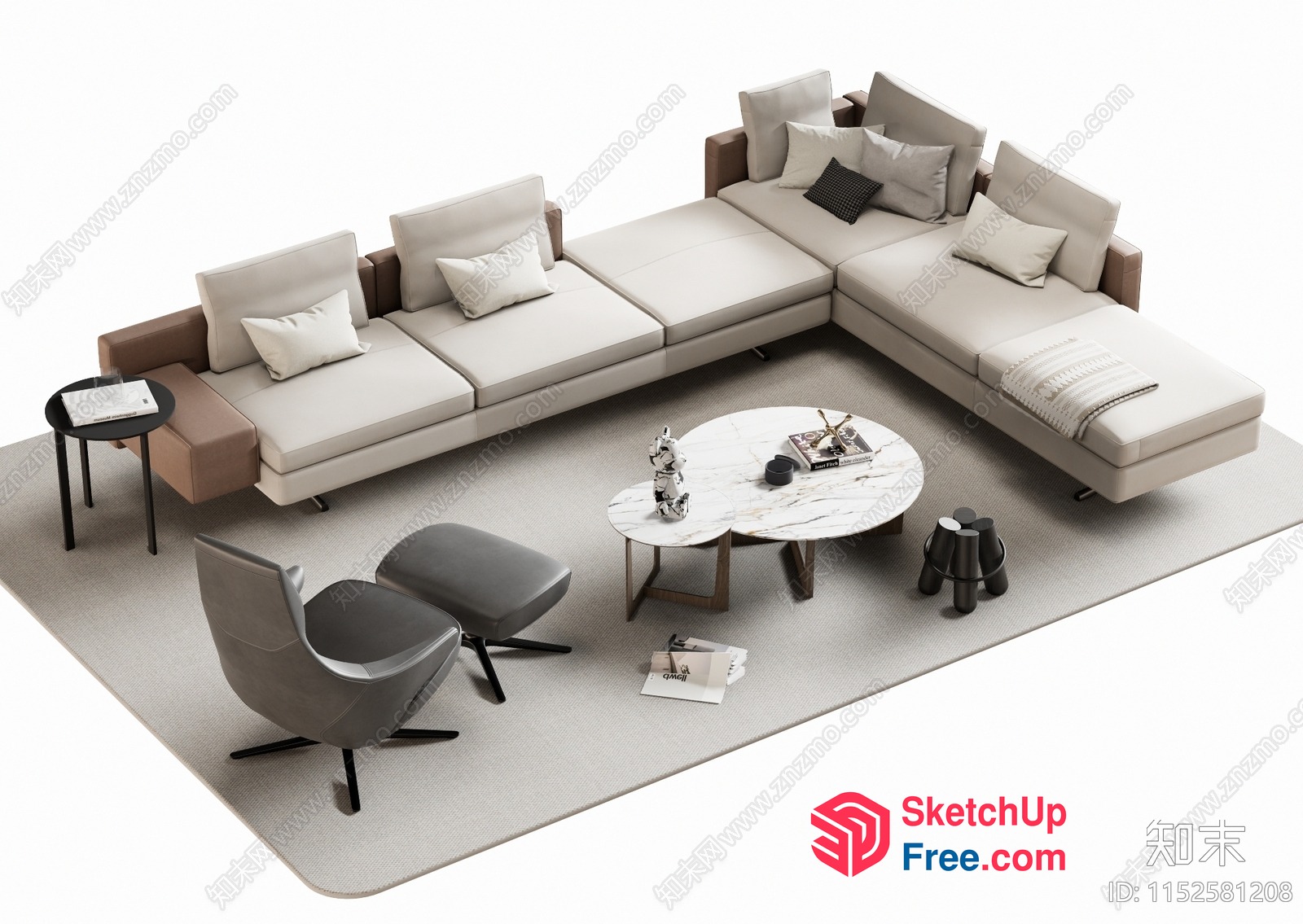 Modern L-Shaped Sofa And Coffee Table Arrangement 3D SketchUp File