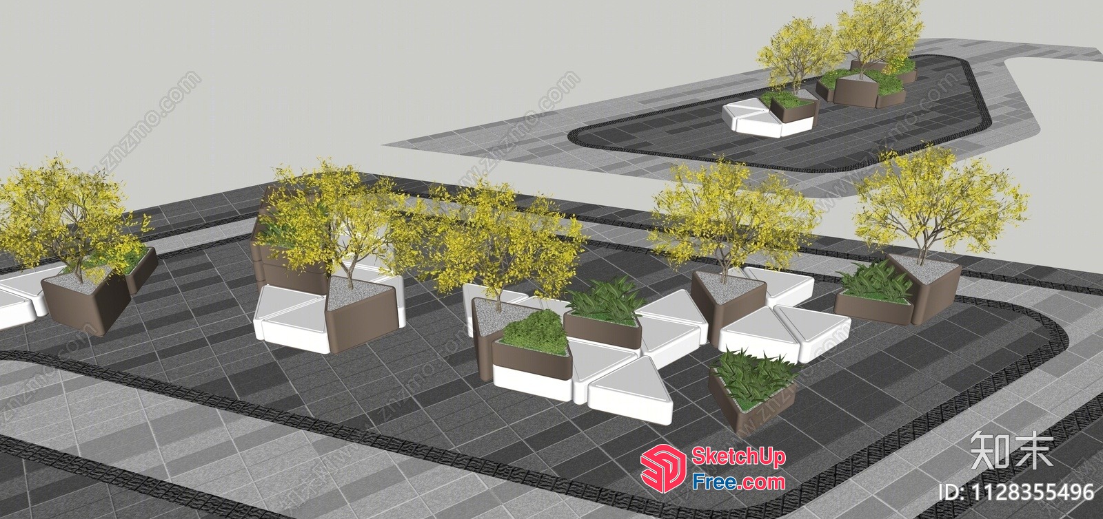 Modern Outdoor Seating Area With Potted Plants 3D SketchUp File