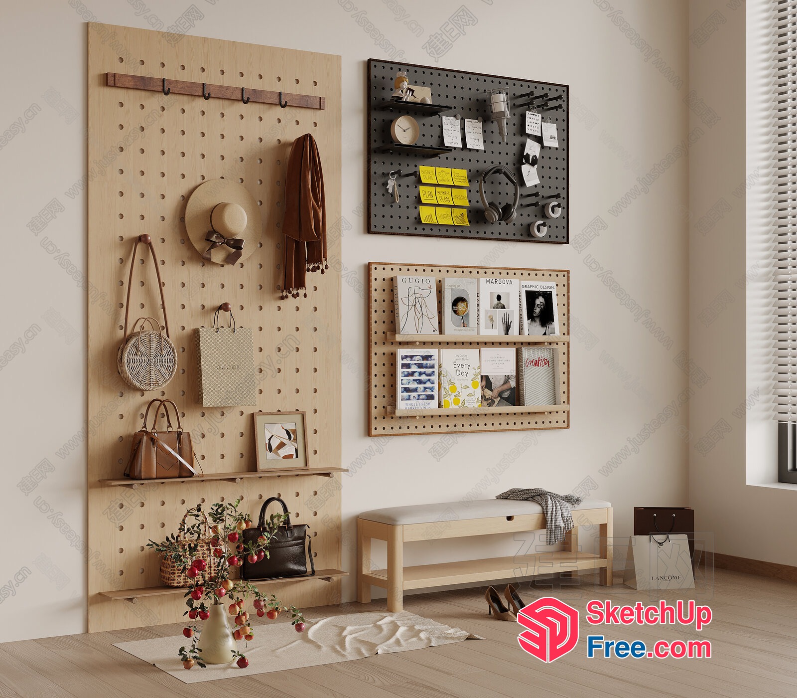 Modern Interior Design With Pegboard Wall Decor 3D SketchUp File