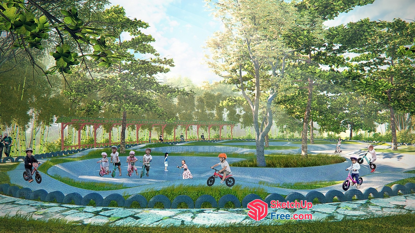 Kids Riding Bikes In A Park 3D SketchUp File