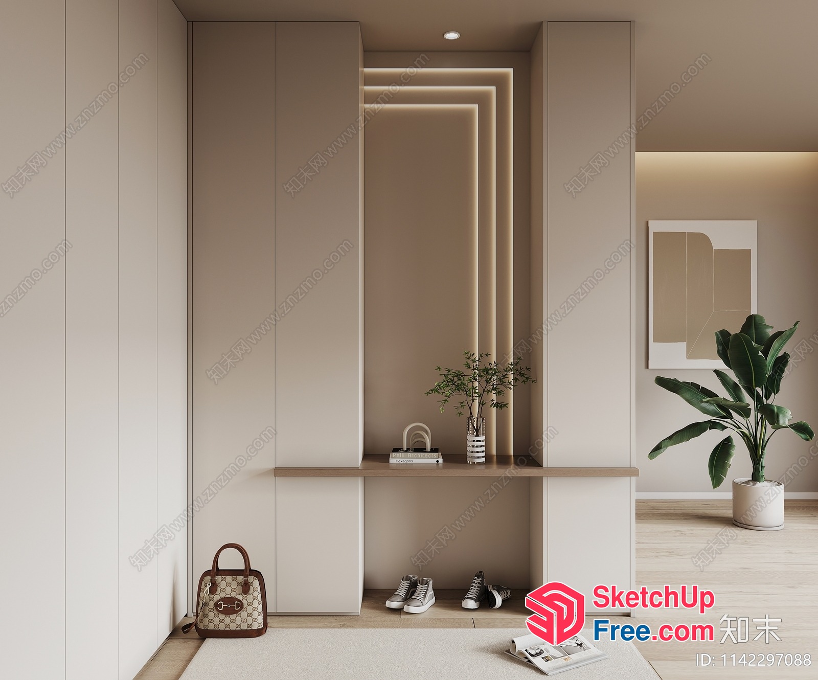 Minimalist Style Living Room With Natural Elements 3D SketchUp File