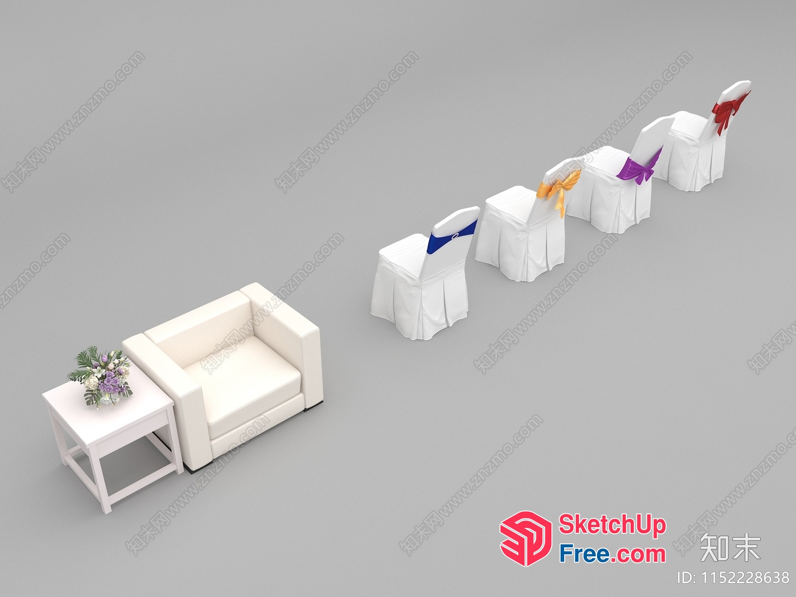 White Sofa And Chairs With Floral Arrangement 3D SketchUp File