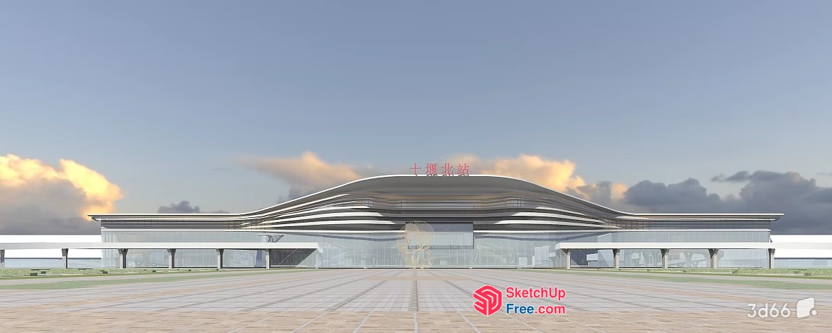 Modern Building With Glass Curtain Wall And Roof Synthesis 3D SketchUp File