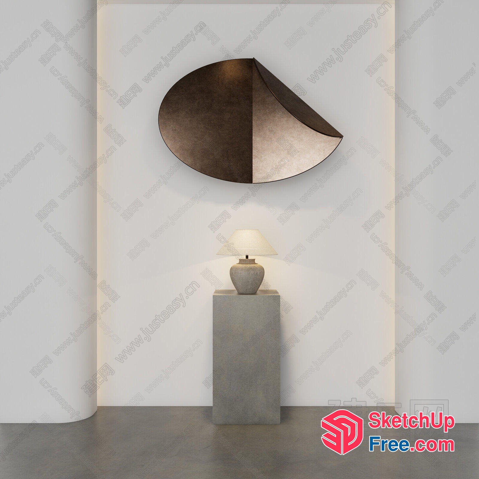 Modern Art Piece And Table Lamp In A Neutral Tone Room 3D SketchUp File