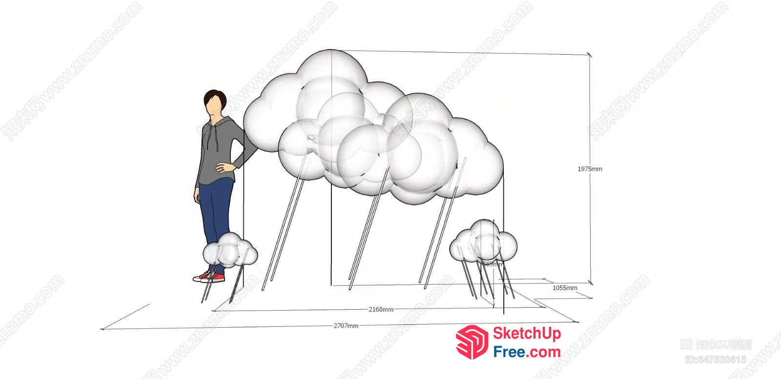 Cloudy Room With Stool And Person Standing 3D SketchUp File