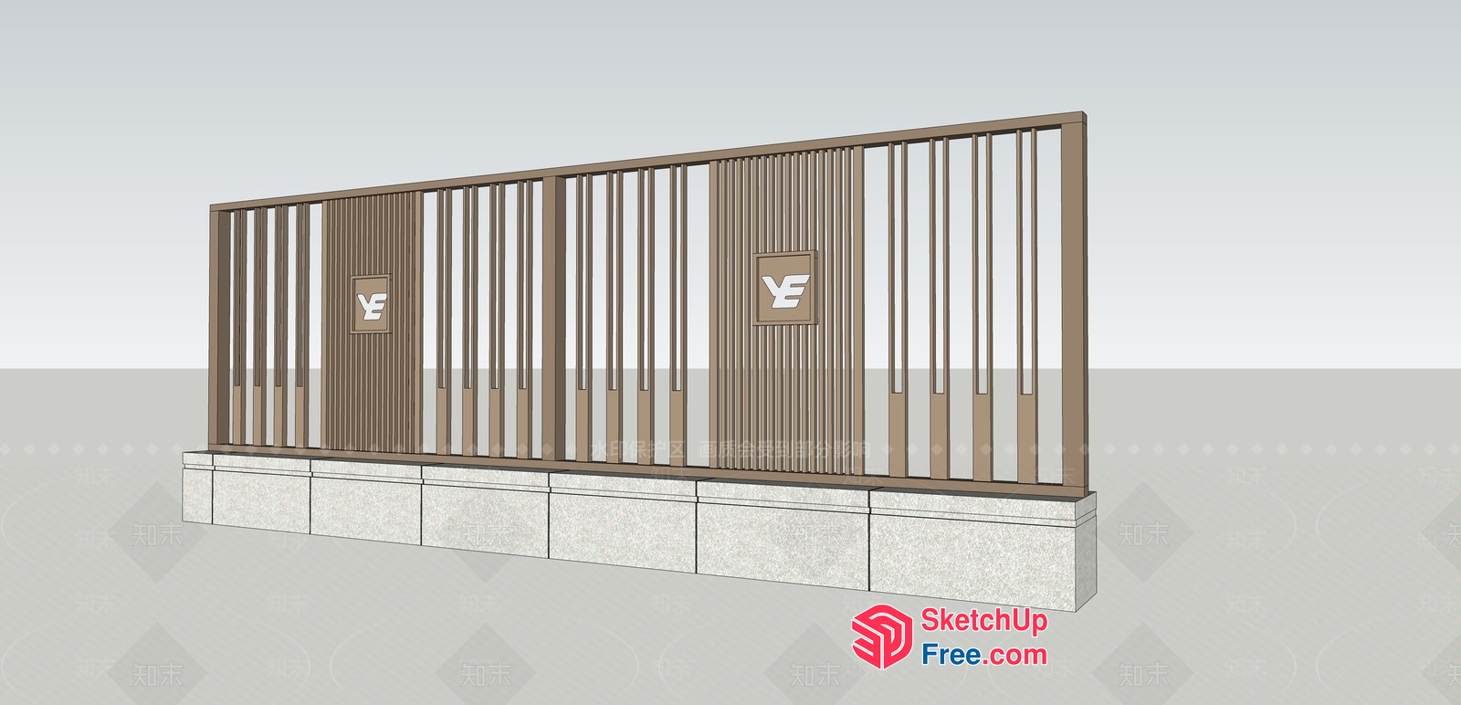 Modern Railing With Vertical Bars And Logo 3D SketchUp File