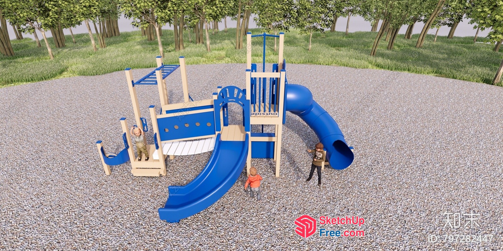 Children'S Playground With Blue And White Equipment 3D SketchUp File