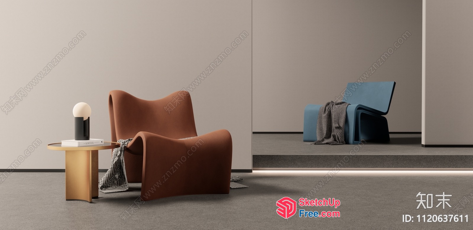 Minimalist Modern Interior Living Room With Blue Chair 3D SketchUp File