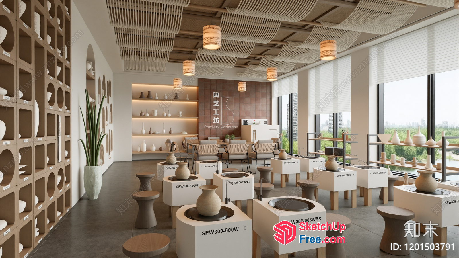 Modern Industrial Style Pottery Workshop Interior 3D SketchUp File