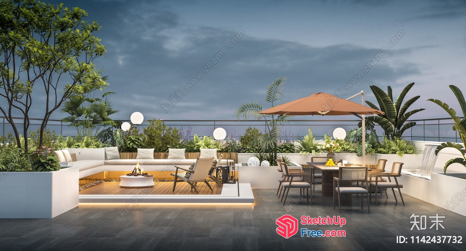 Elegant Rooftop Patio With Comfortable Seating And Dining 3D SketchUp File