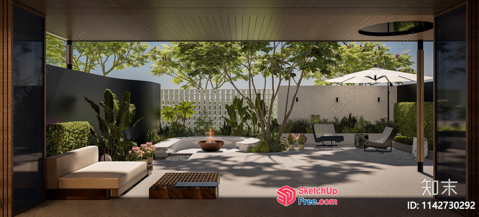 Serene Outdoor Living Space With Fireplace And Comfortable Seating 3D SketchUp File