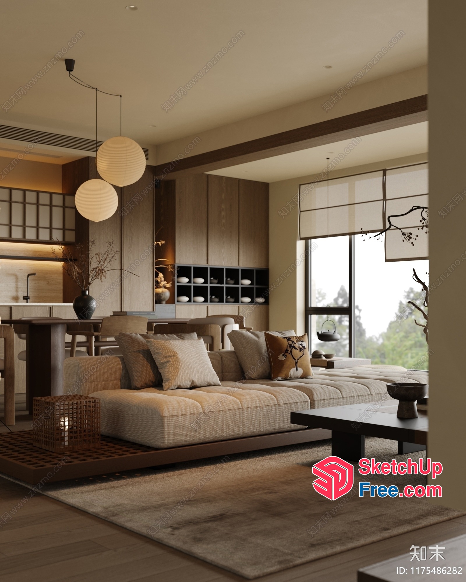 Japanese-Style Living Room With Natural Light And Minimalist Decor 3D SketchUp File