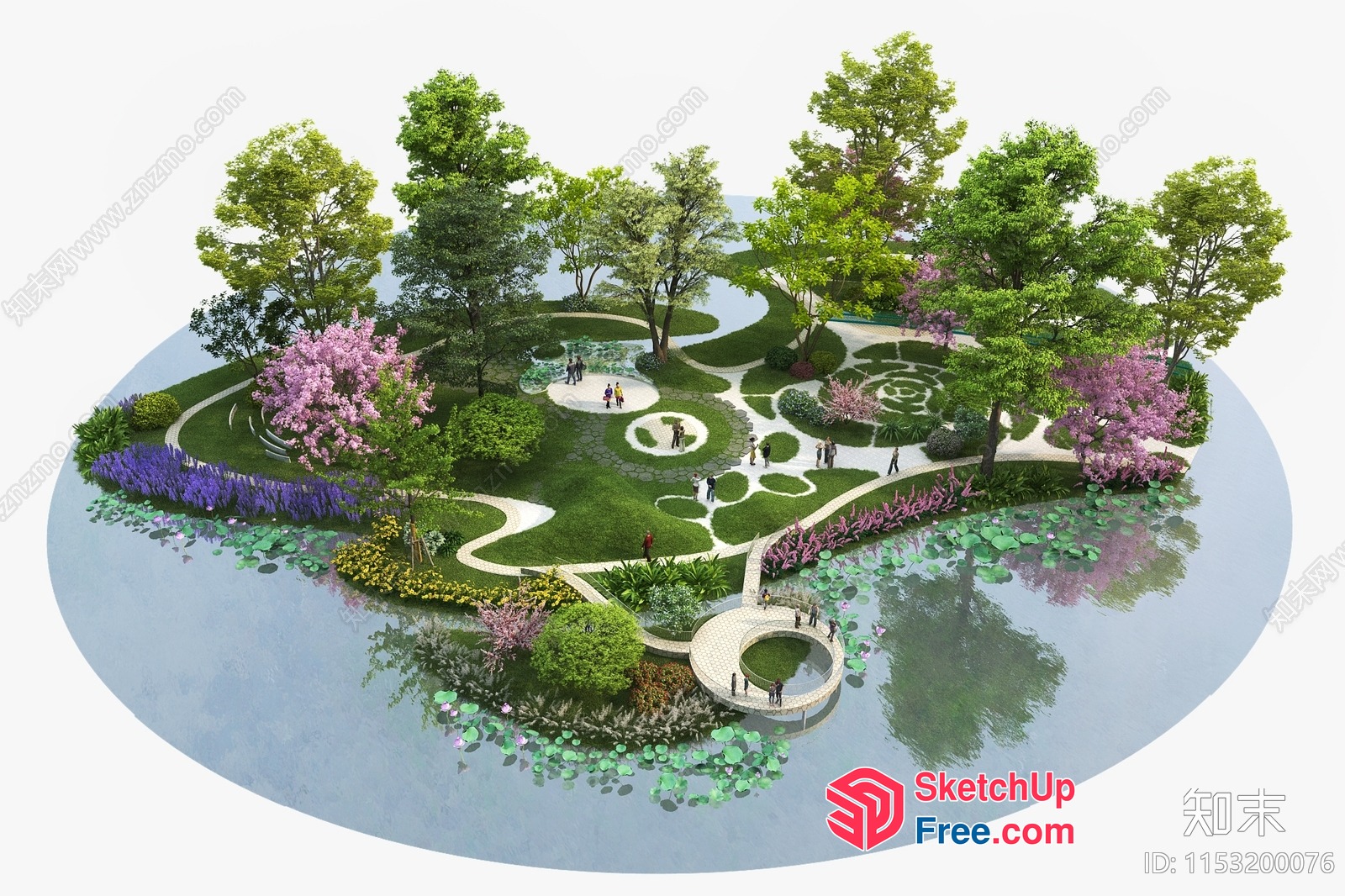 Serene Japanese-Style Garden With Water Features And Pathways 3D SketchUp File