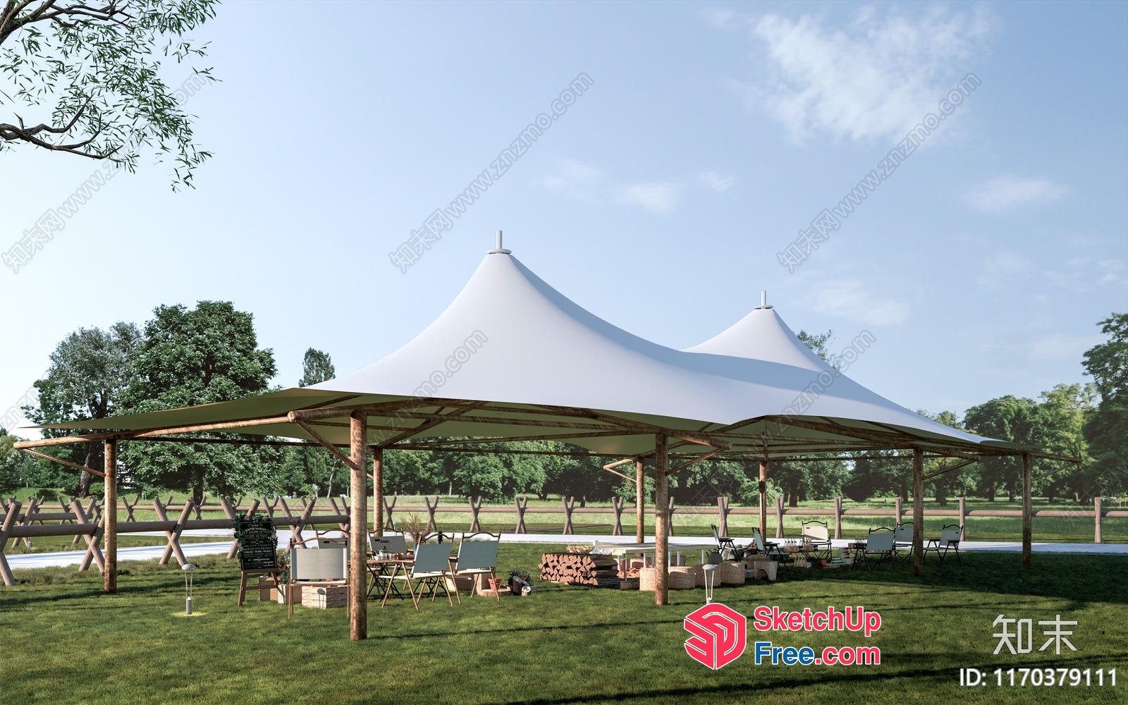 Outdoor Seating Area With White Canopy 3D SketchUp File