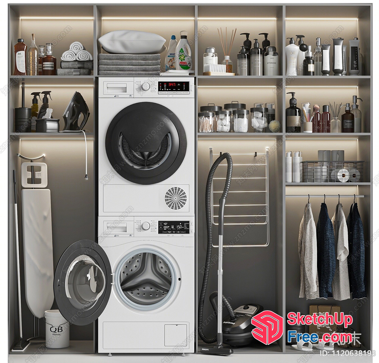 Modern Laundry Room Interior With Functional Storage 3D SketchUp File