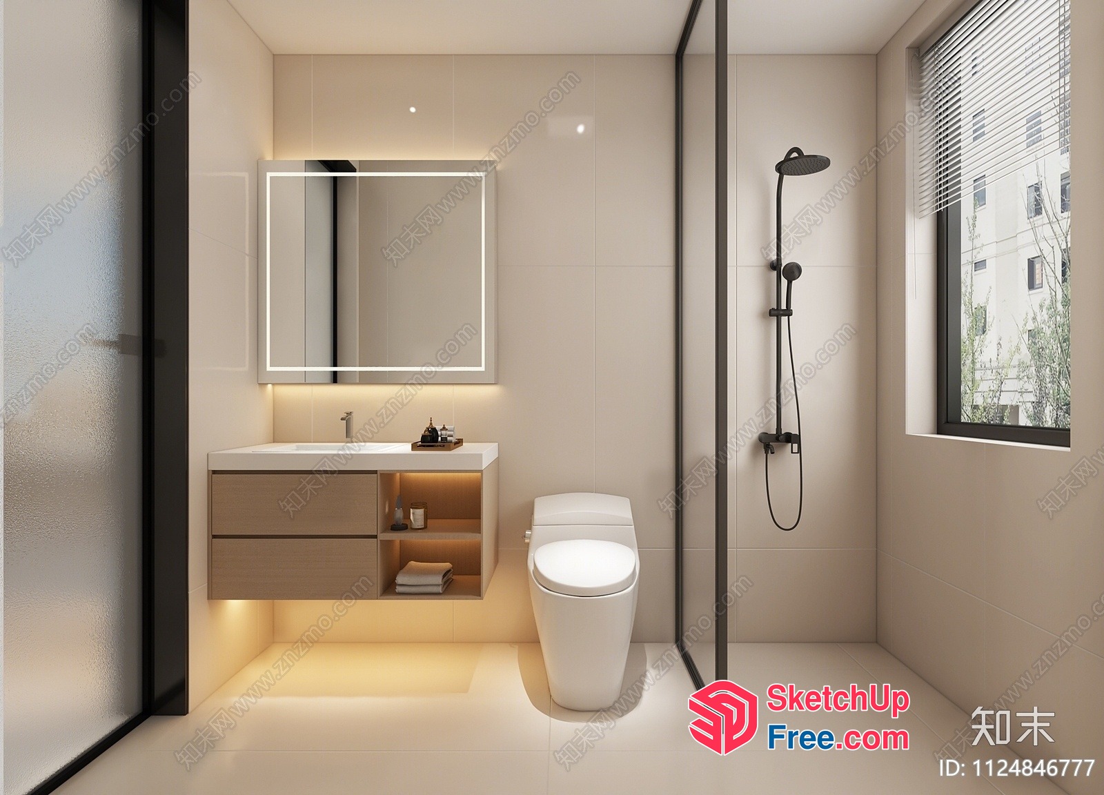 Modern Bathroom Interior With Sleek Fixtures And Neutral Tones 3D SketchUp File