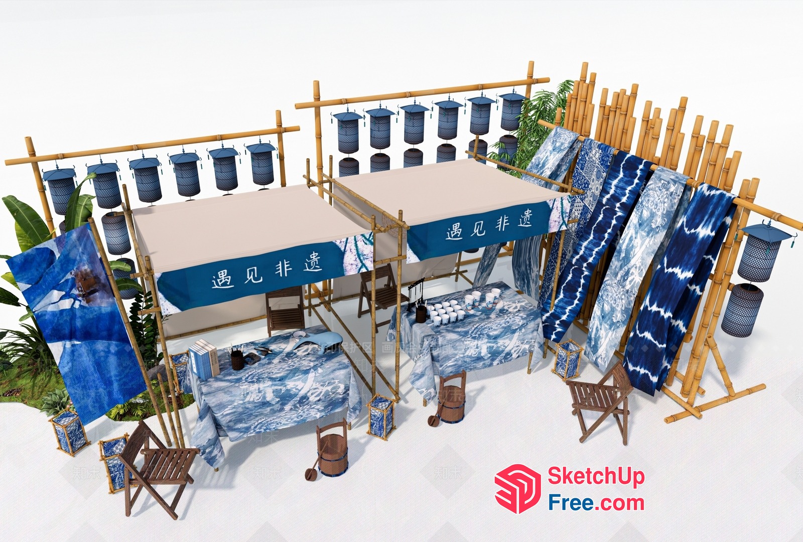 Traditional Japanese-Style Indigo Dyeing Workshop 3D SketchUp File