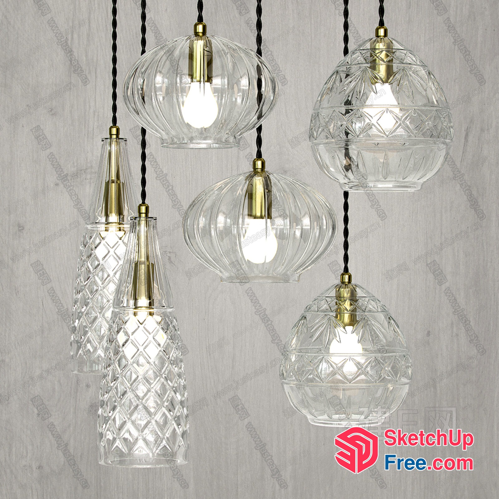 Elegant Glass Pendant Lights Collection 3D SketchUp File