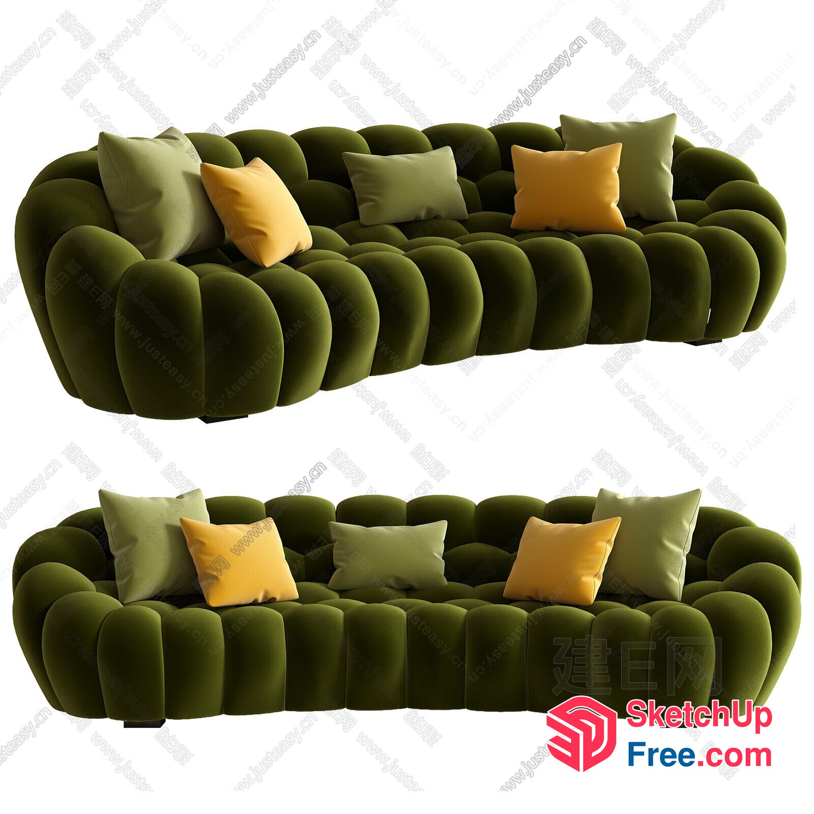 Elegant Green Couch With Vibrant Pillows 3D SketchUp File