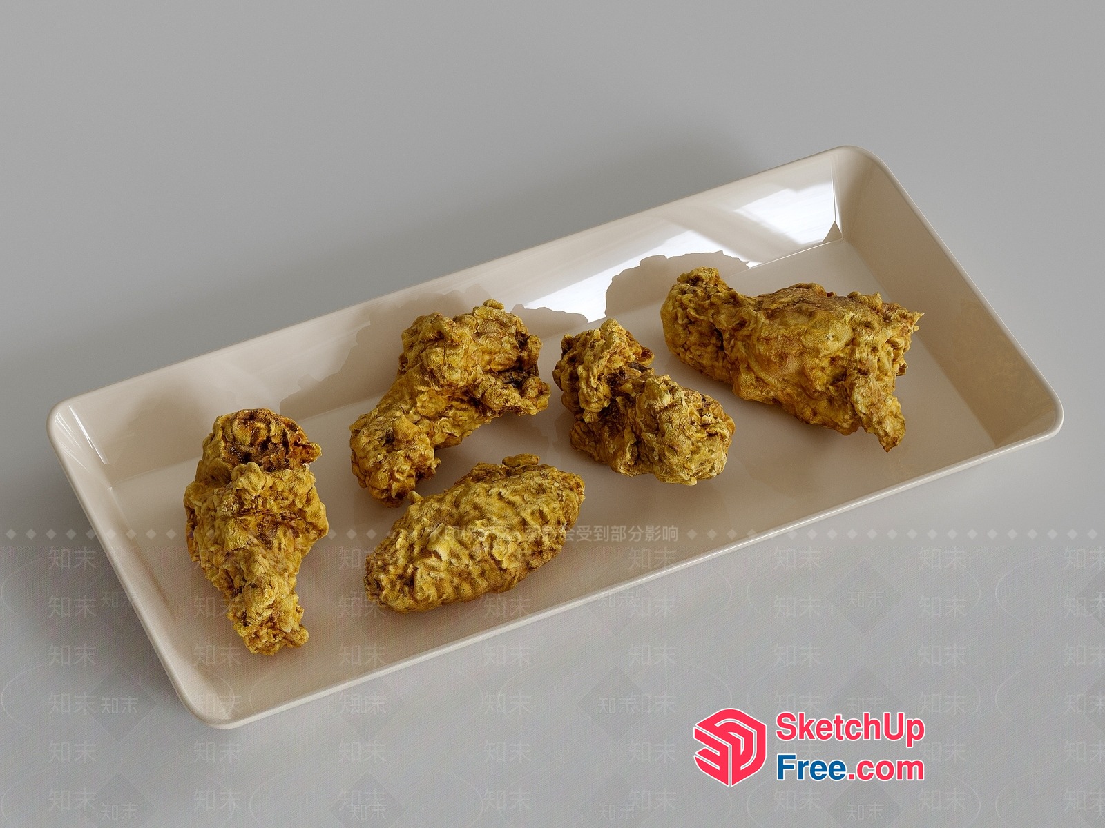 Golden Fried Chicken On A Rectangular White Plate 3D SketchUp File