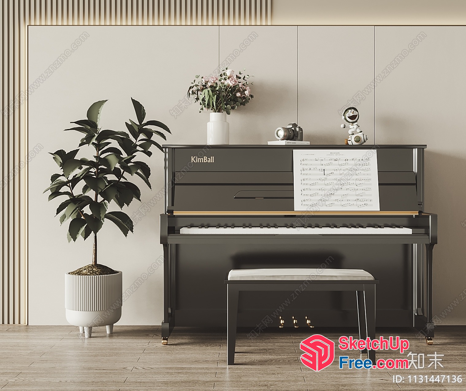 Elegant Piano And Bench In A Modern Interior 3D SketchUp File