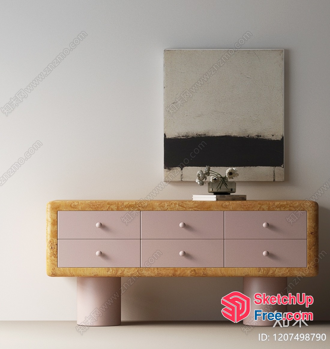 Minimalist Style Sideboard With Elegant Console And Artistic Painting 3D SketchUp File