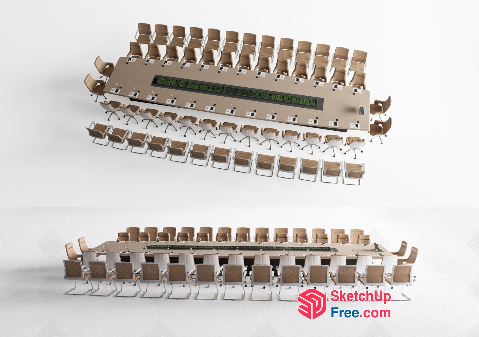 Long Conference Table With Modern Chairs 3D SketchUp File