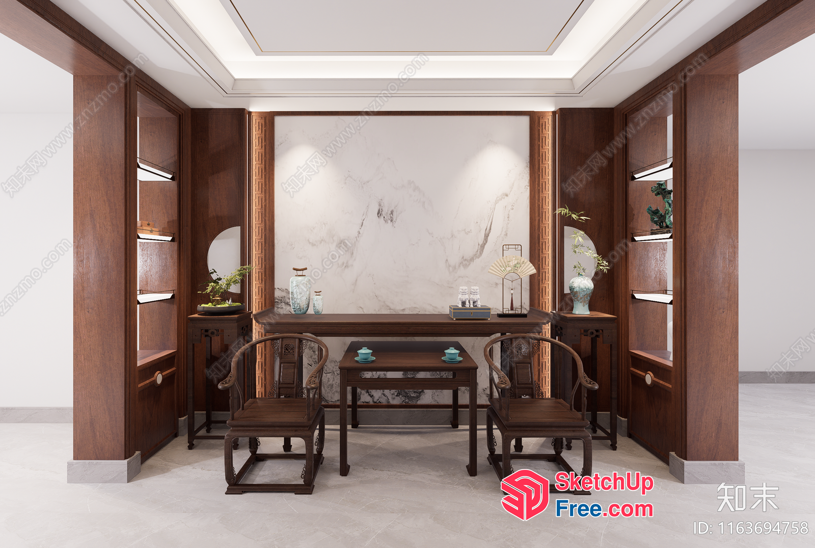 Traditional Chinese Tea Room Interior 3D SketchUp File