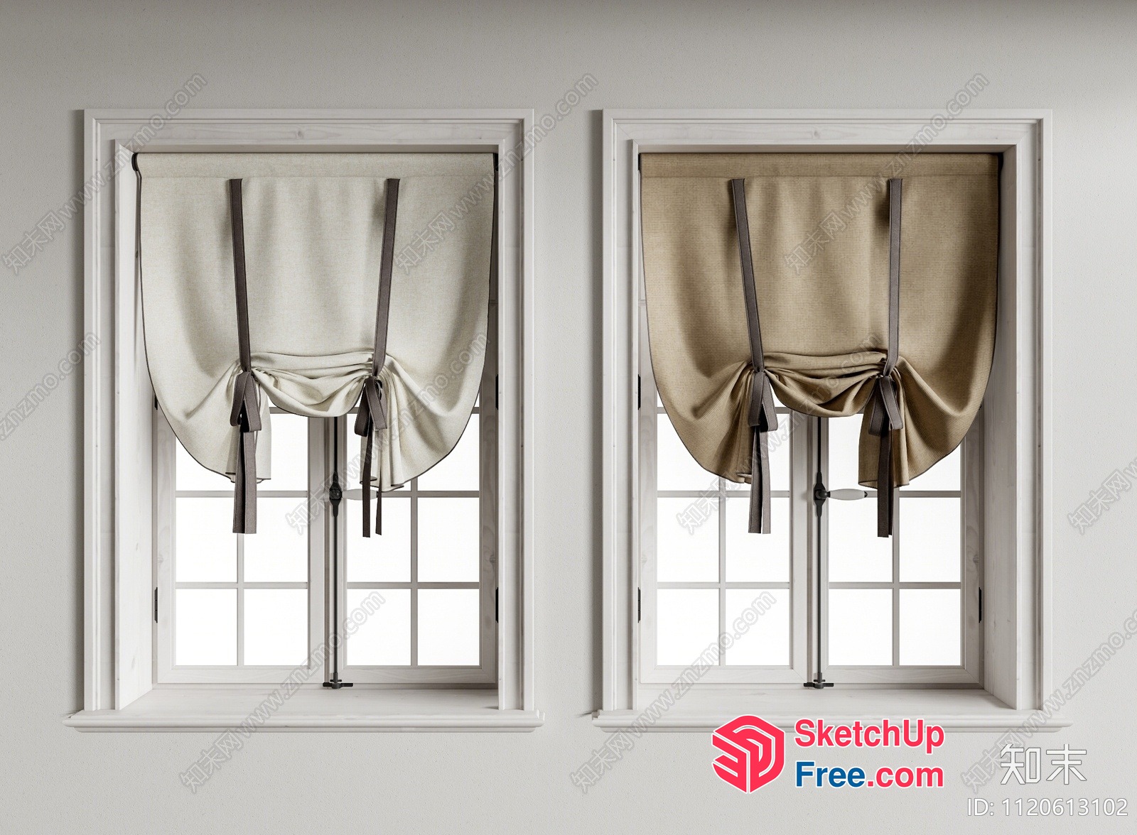 Elegant Cream And Beige Window Curtains 3D SketchUp File