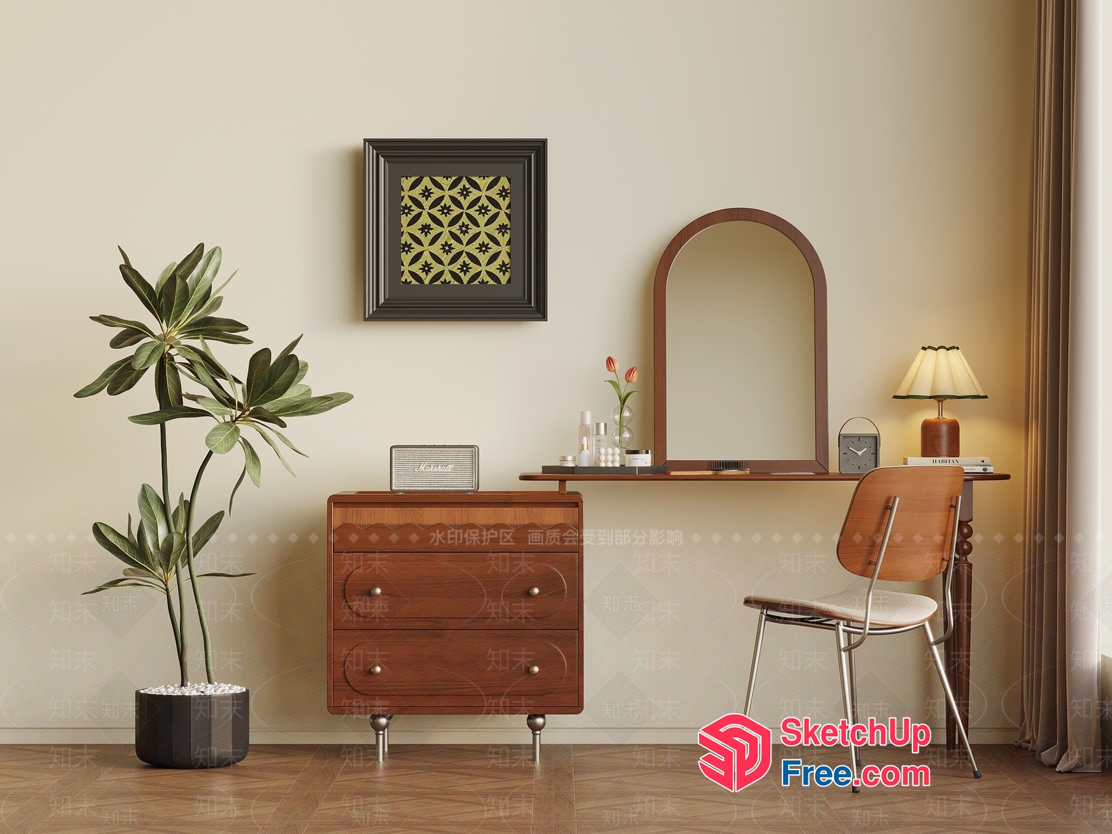 Mid-Century Modern Dressing Table And Chair 3D SketchUp File