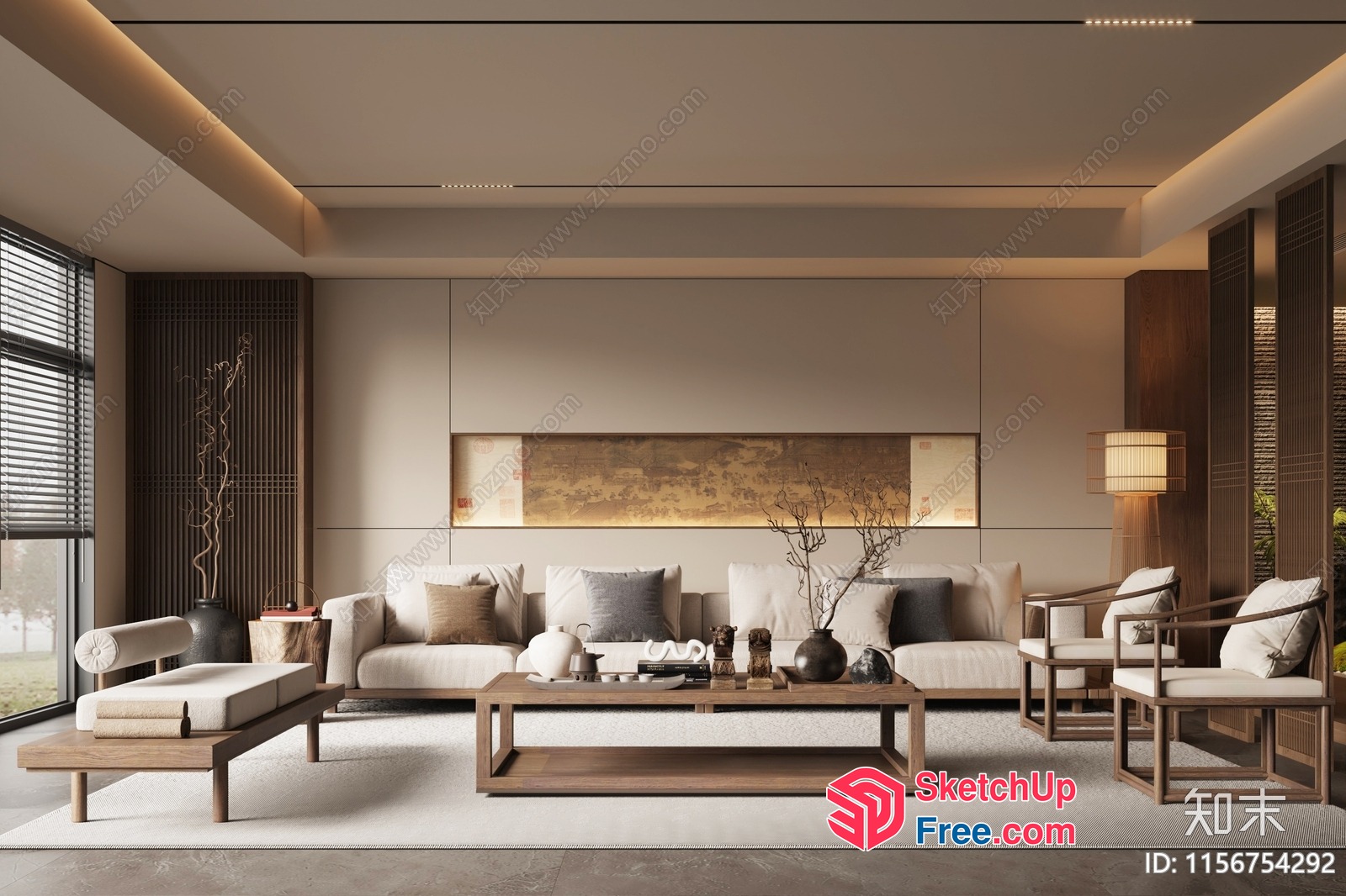 Minimalist Japanese Style Living Room 3D SketchUp File
