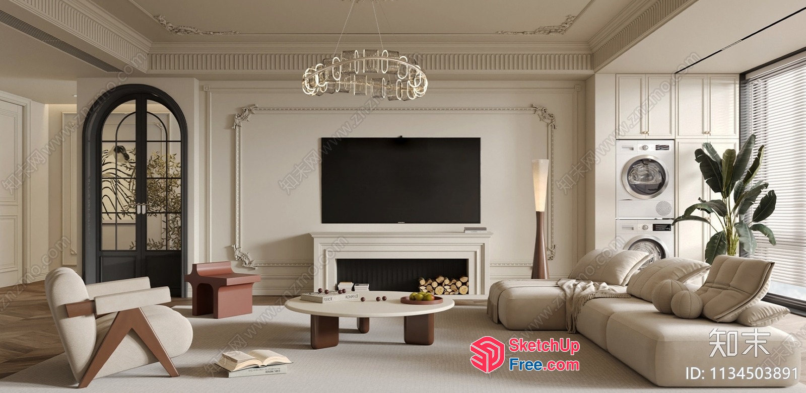 Modern Living Room With Classic Fireplace And Tv 3D SketchUp File