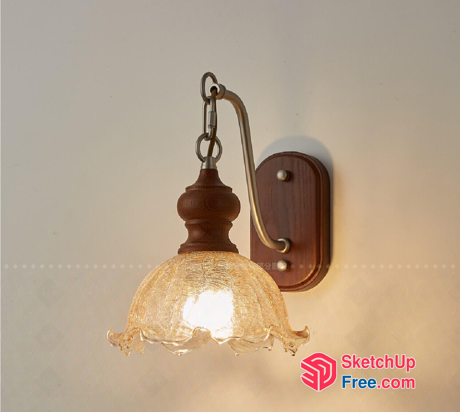 Classic Hanging Lamp With Ornate Wood And Glass Shade 3D SketchUp File