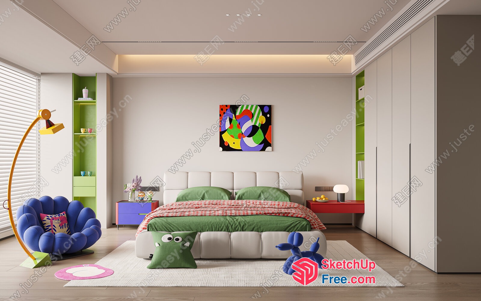 Modern Minimalist Children'S Bedroom With Vibrant Accents 3D SketchUp File