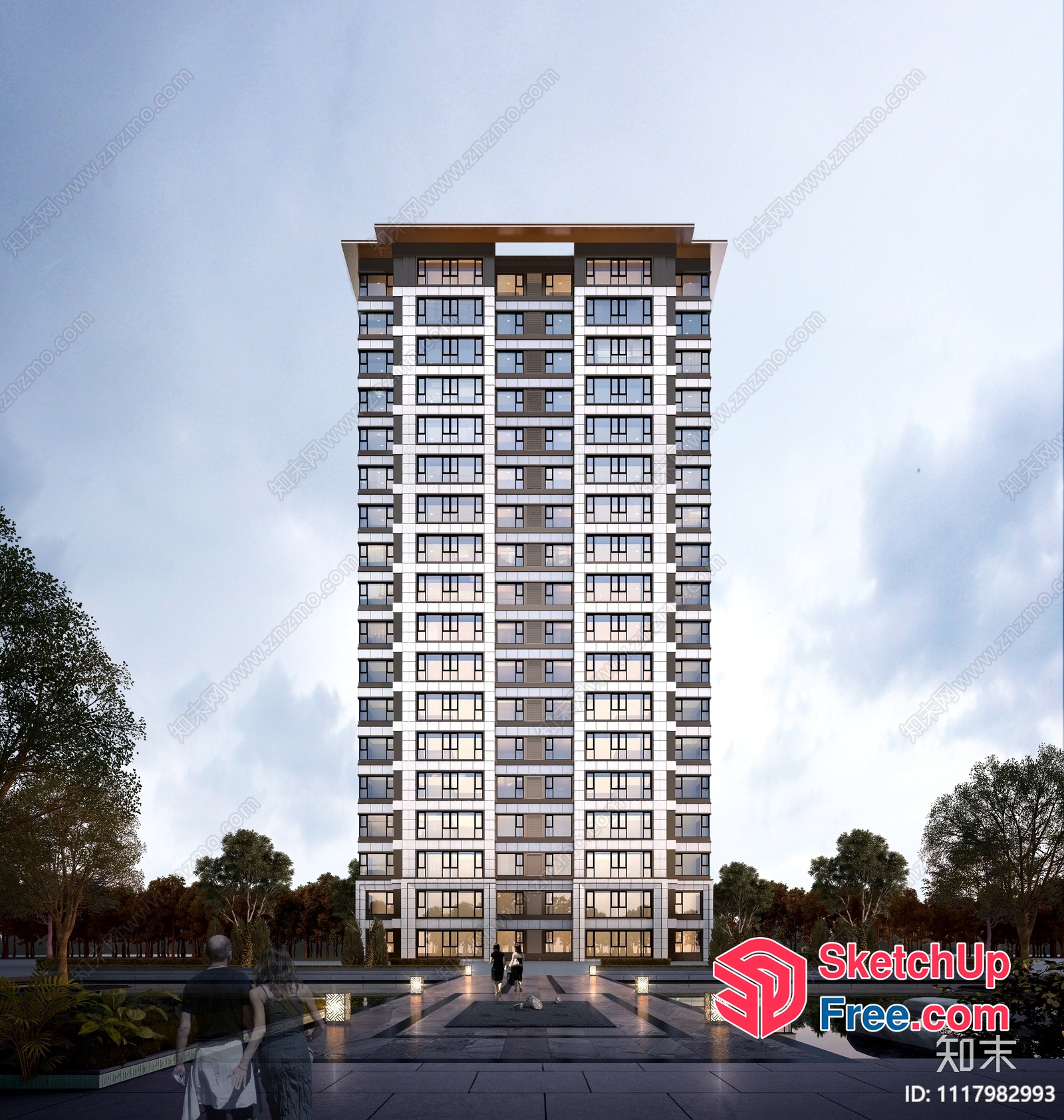 Modern Apartment Building With Glass Curtain Wall 3D SketchUp File
