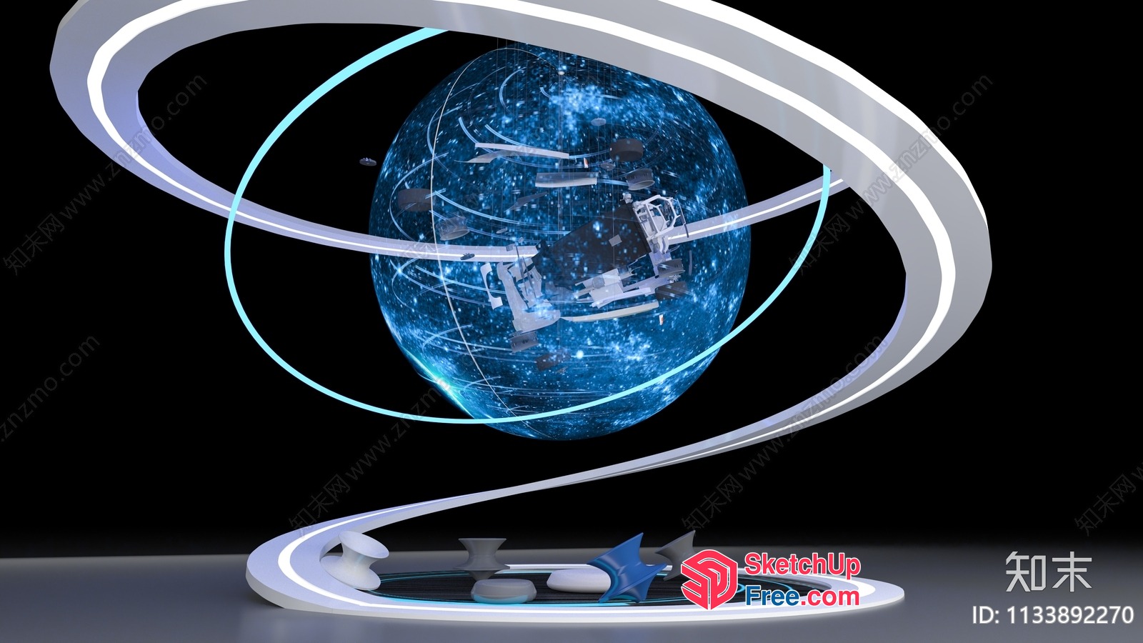 Futuristic Space Station With Glowing Blue Orb 3D SketchUp File