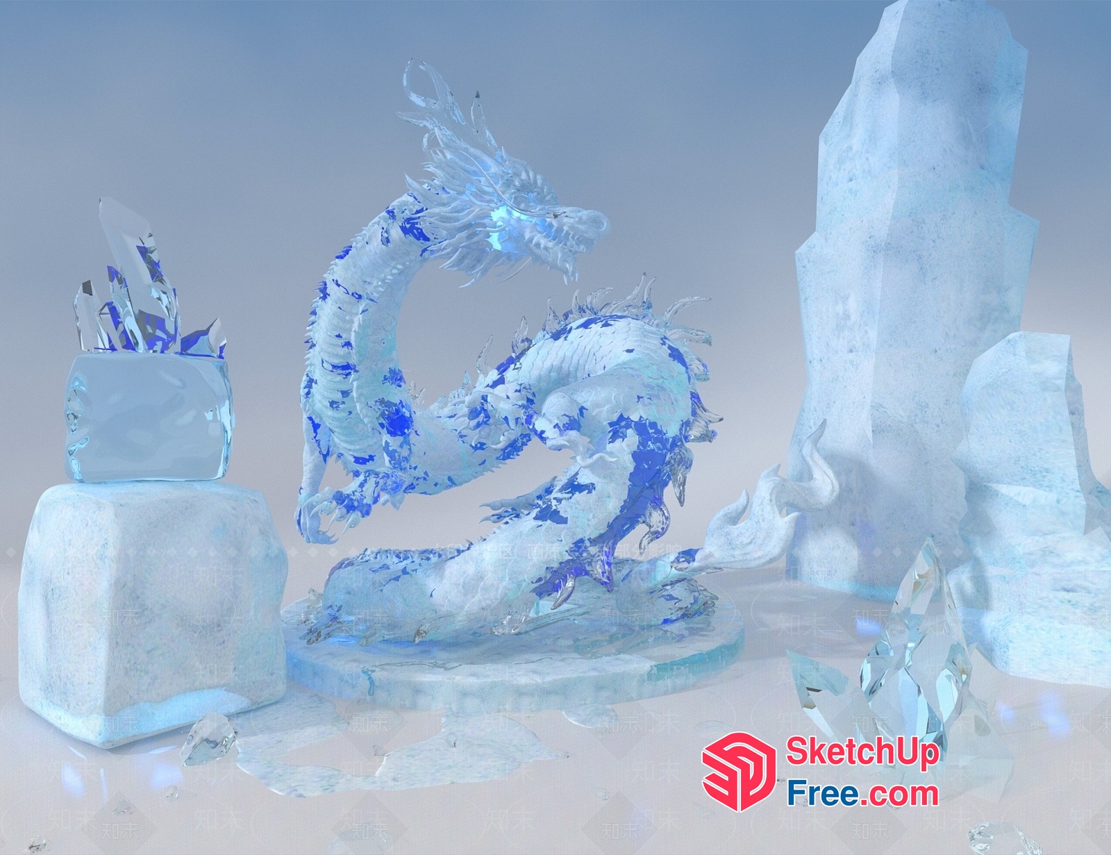 Ice Dragon Statue In A Frosty Landscape 3D SketchUp File
