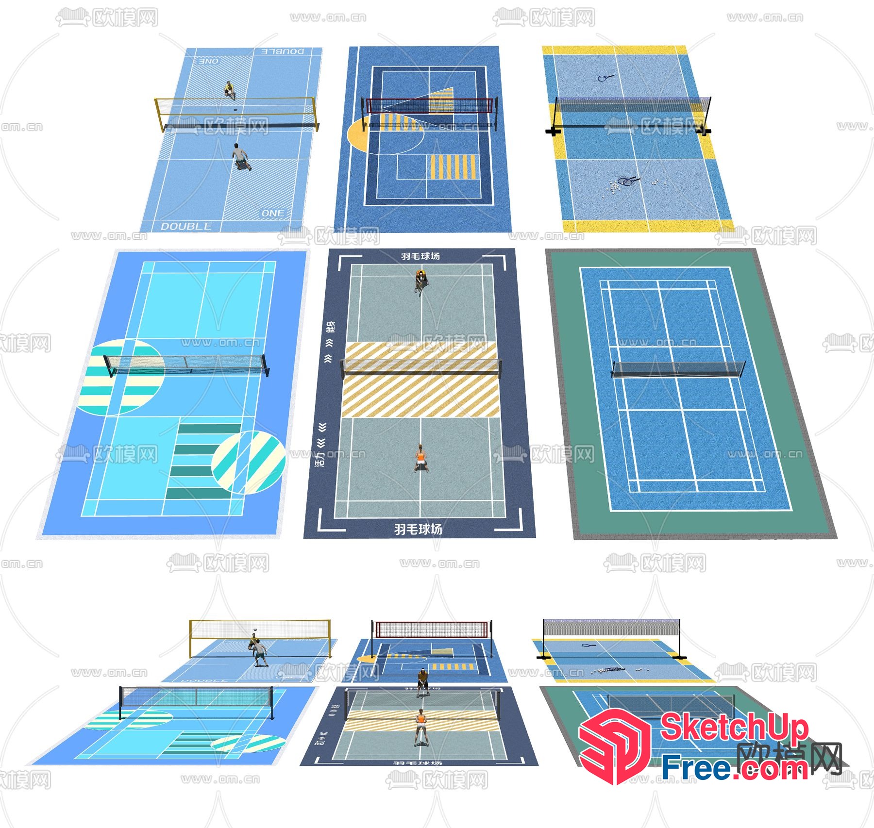 Colorful Tennis Court Designs 3D SketchUp File