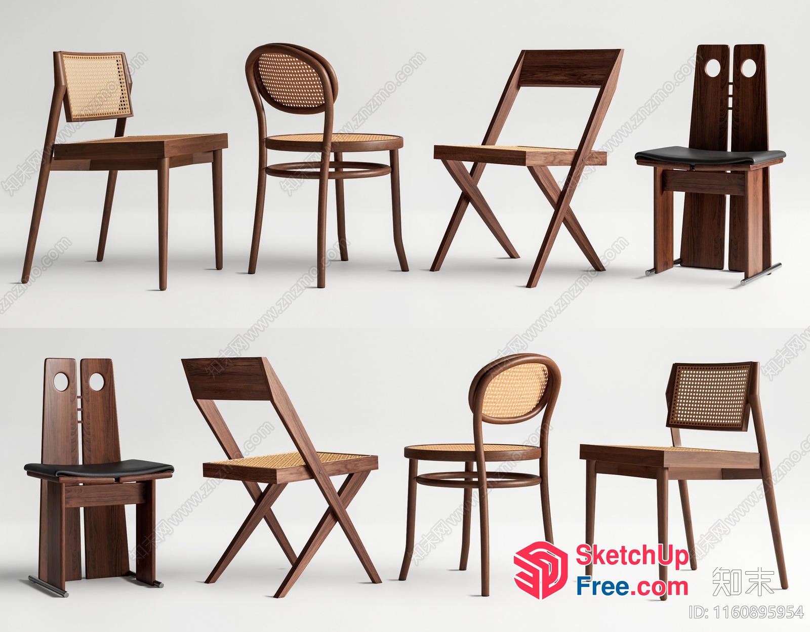 Modern Wooden Chairs With Woven Rattan Seats 3D SketchUp File