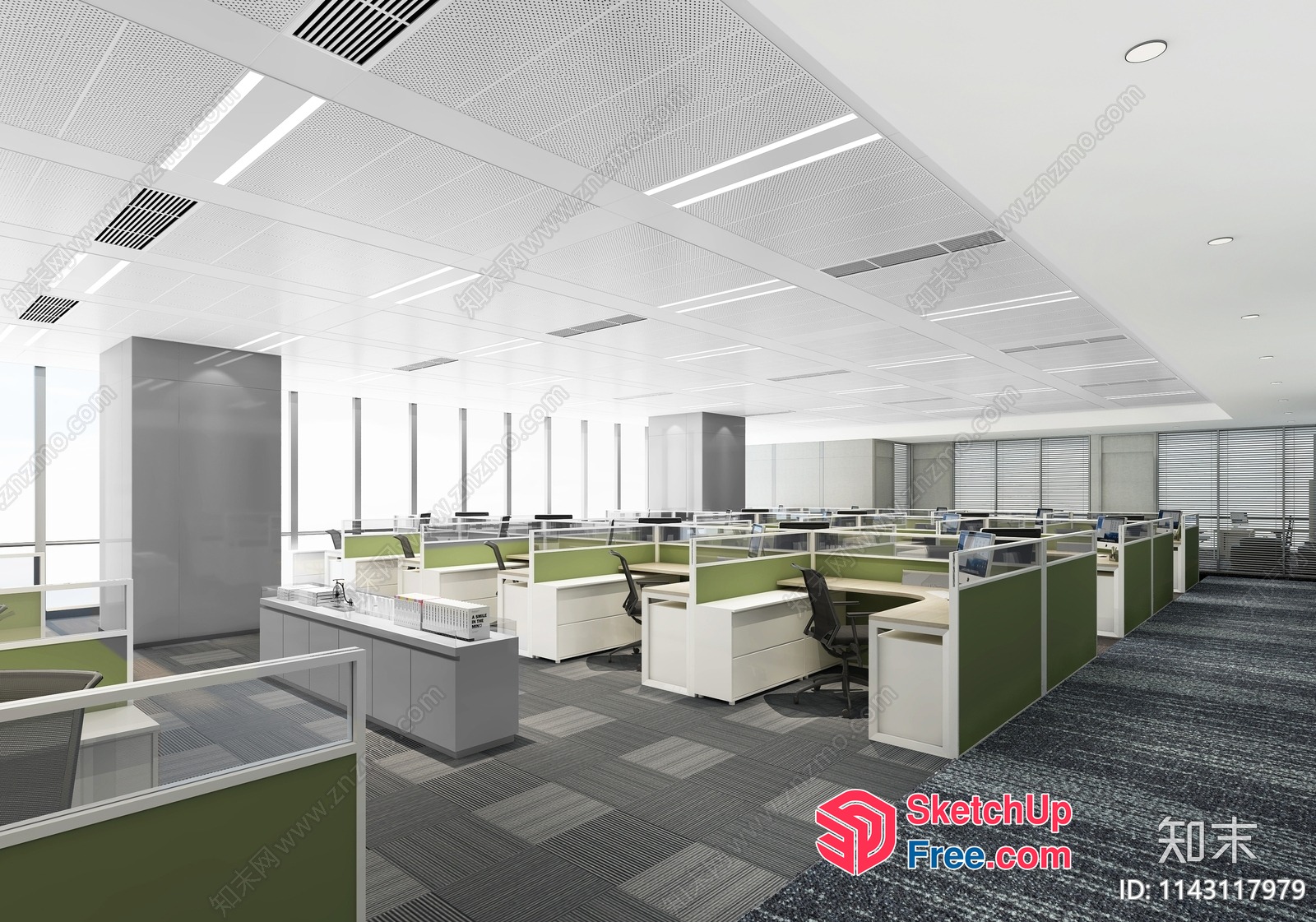 Modern Office Space With White And Green Accents 3D SketchUp File