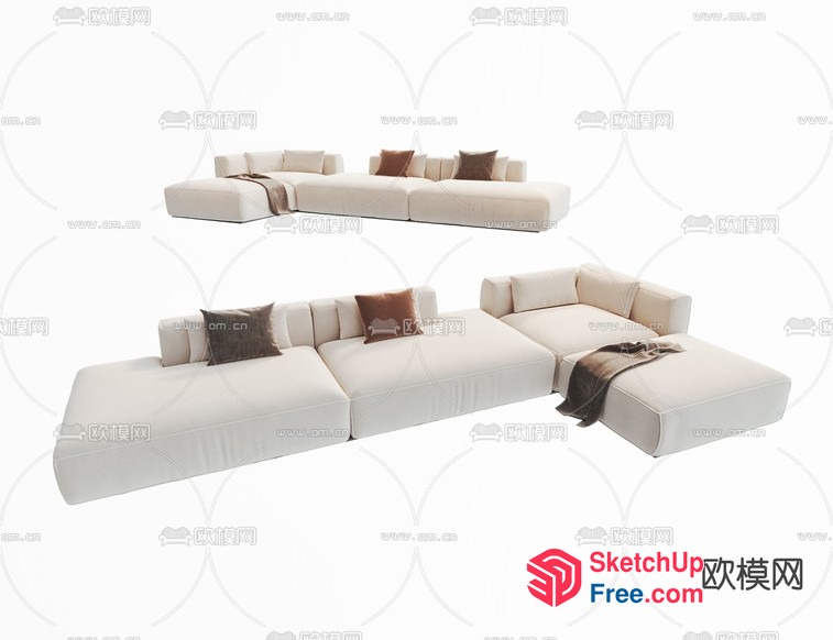 Modern White L-Shaped Sofa Set 3D SketchUp File