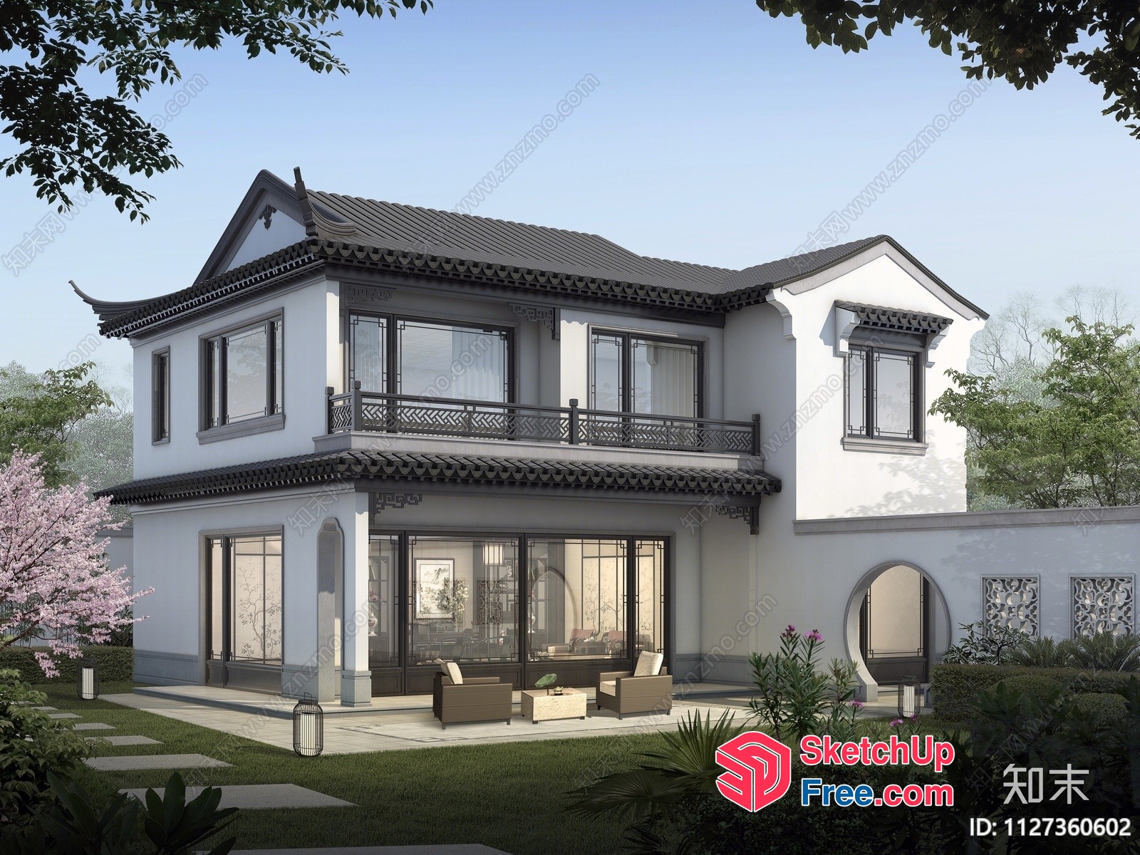 Traditional Chinese Villa With Balcony And Stair 3D SketchUp File