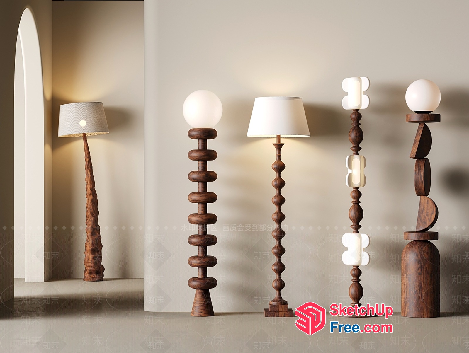Modern Wooden Floor Lamps 3D SketchUp File