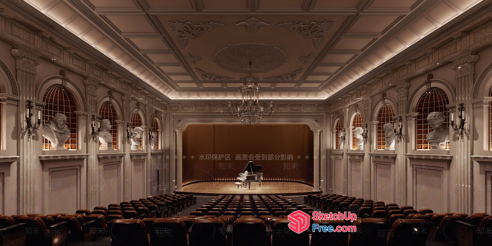 Elegant Grand Piano Performance Hall 3D SketchUp File