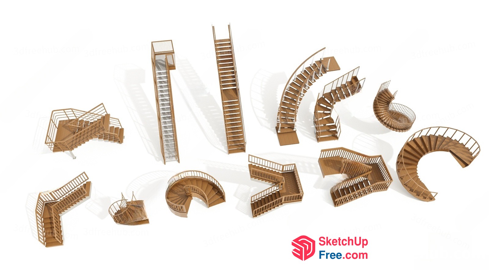 Curved Wooden Staircases 3D SketchUp File